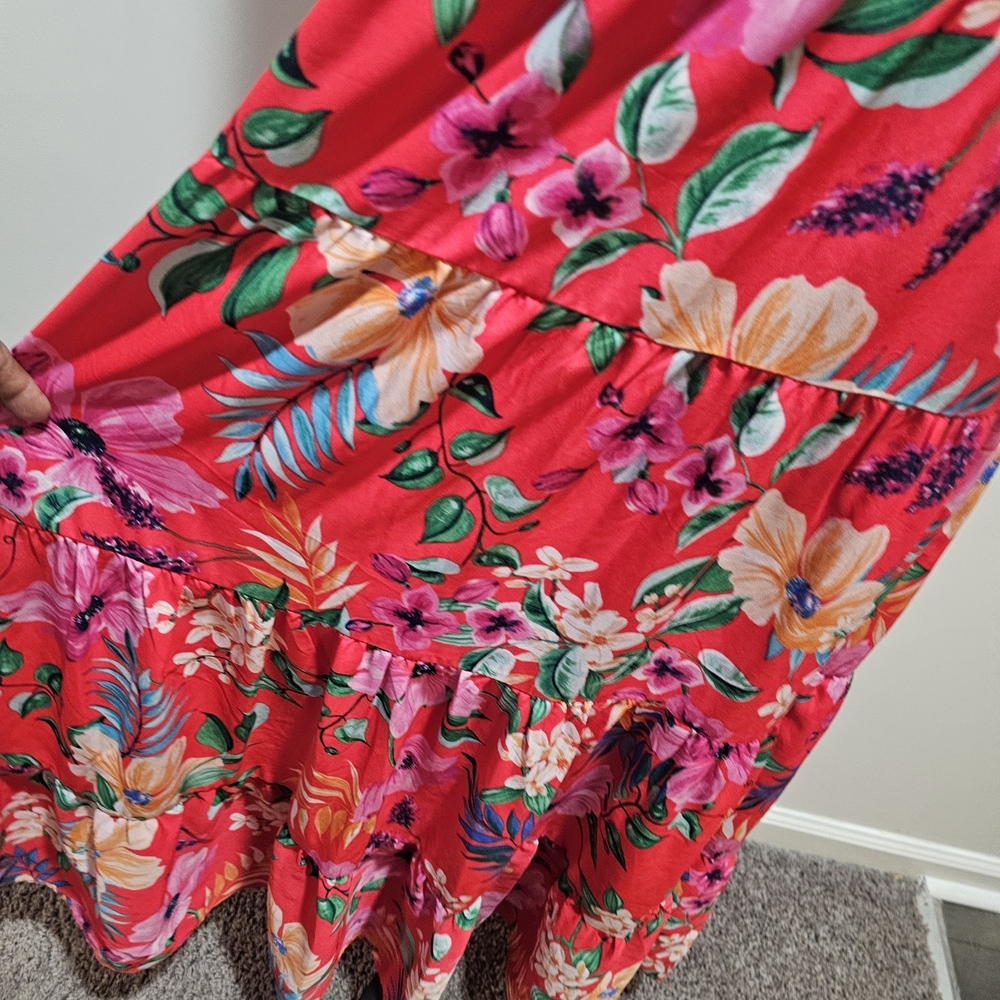 Eliza J Pink Floral Tie Front Tiered Maxi Dress Size 12 {Bx21} - Picture 5 of 12